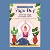 Gratis vector platte internationale yogadag verticale flyer-sjabloon