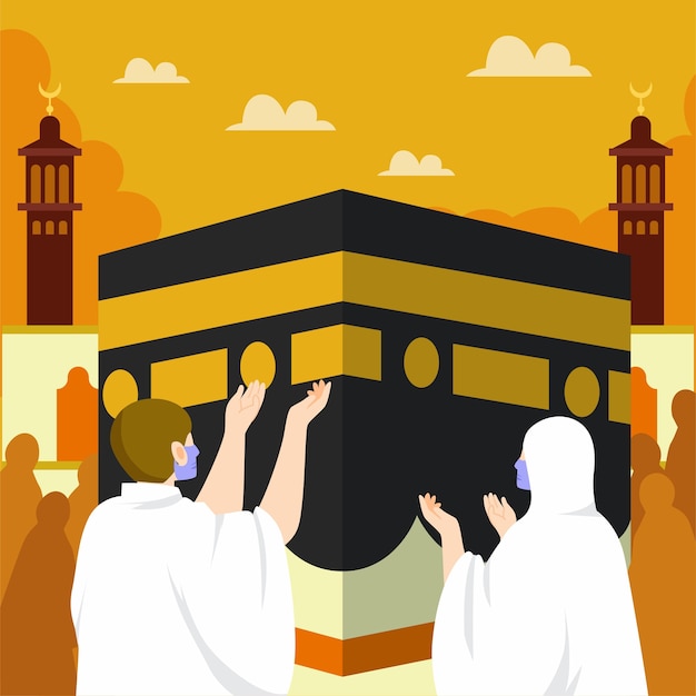 Gratis vector platte islamitische hadj bedevaart illustratie