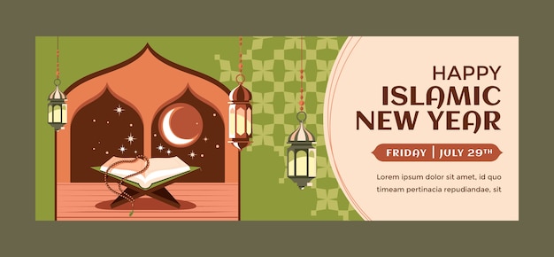Gratis vector platte islamitische nieuwe jaar sociale media voorbladsjabloon