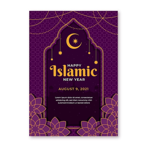 Platte islamitische nieuwjaar verticale postersjabloon