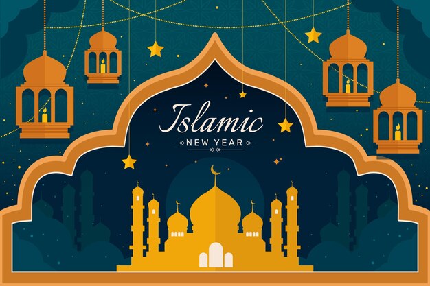 Platte islamitische nieuwjaarsillustratie