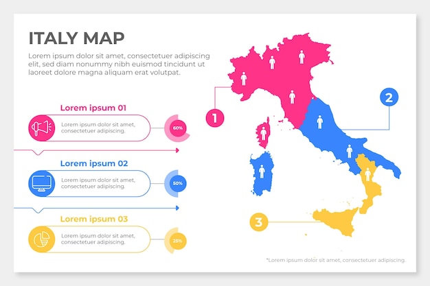 Gratis vector platte italië kaart infographic