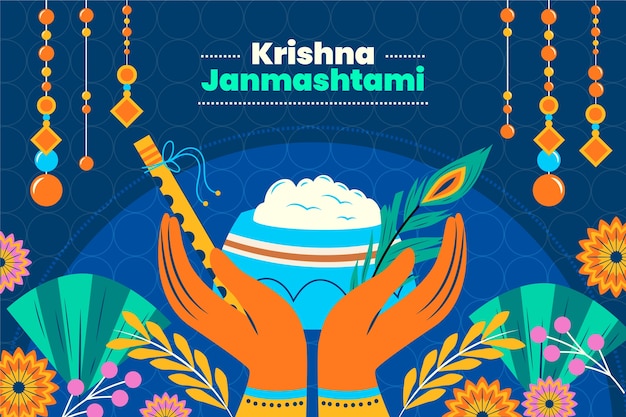 Gratis vector platte janmashtami-achtergrond