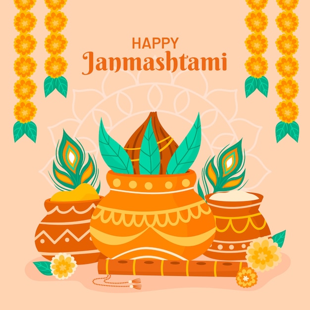 Gratis vector platte janmashtami-illustratie