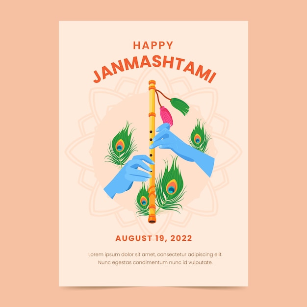 Gratis vector platte janmashtami-postersjabloon