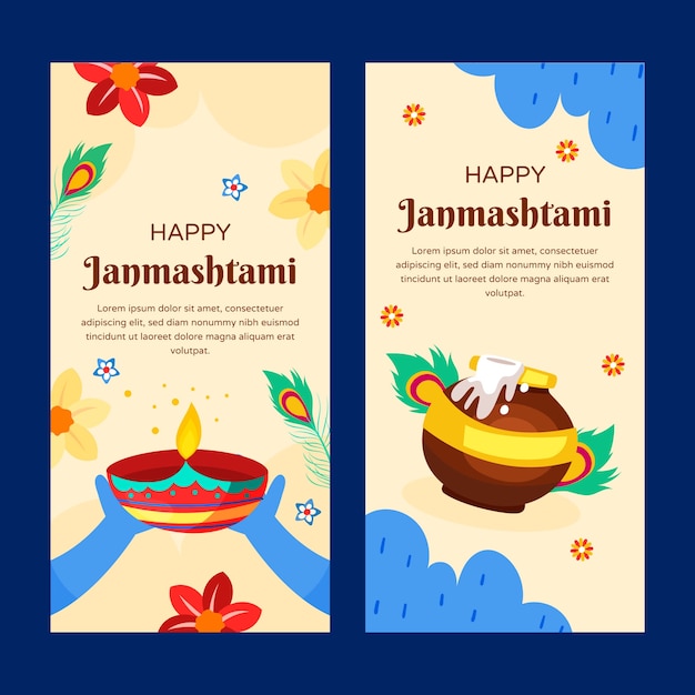 Gratis vector platte janmashtami verticale banners set