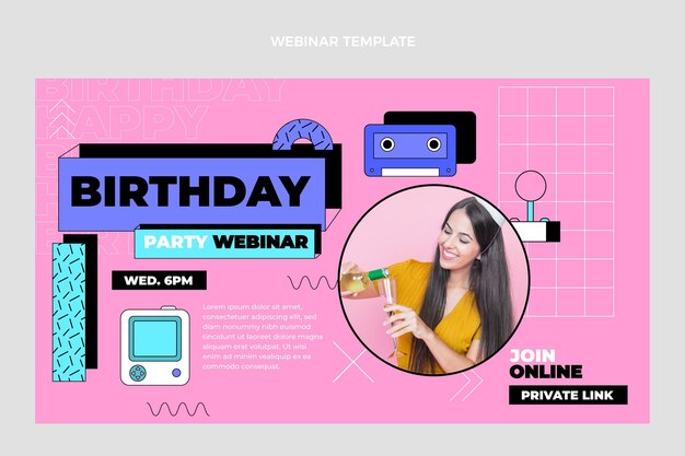 Gratis vector platte jaren 90 nostalgische verjaardagswebinar