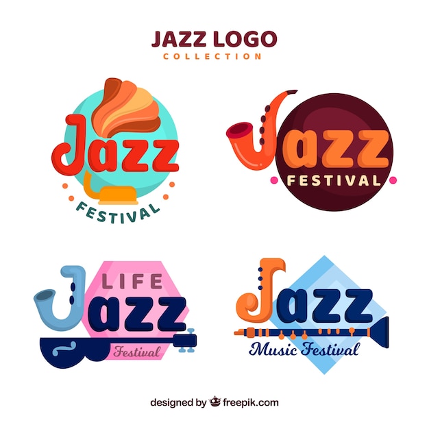 Platte jazz logo collectie met grappige stijl