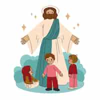 Gratis vector platte jezus met kinderen illustratie