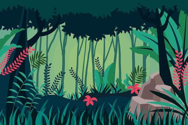 Gratis vector platte jungle achtergrond