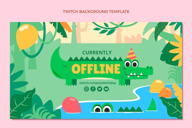 Gratis vector platte jungle verjaardagsfeestje twitch achtergrond