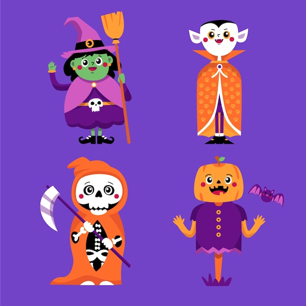 Gratis vector platte karakters illustratie voor halloween seizoen viering