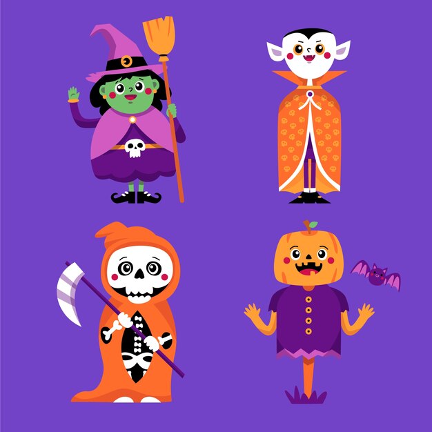 Platte karakters illustratie voor halloween seizoen viering