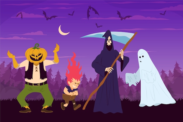 Gratis vector platte karakters illustratie voor halloween seizoen