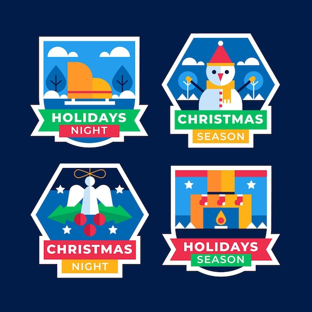 Gratis vector platte kerst badges collectie