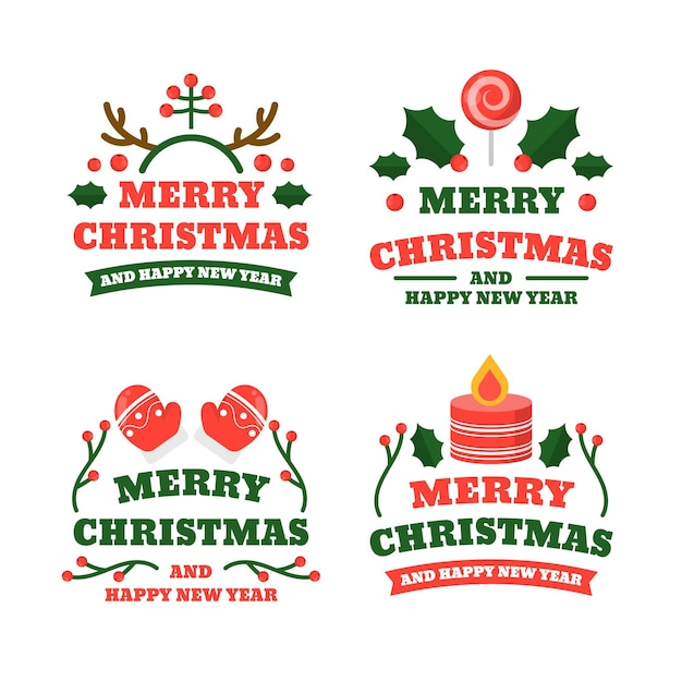 Gratis vector platte kerst badges collectie