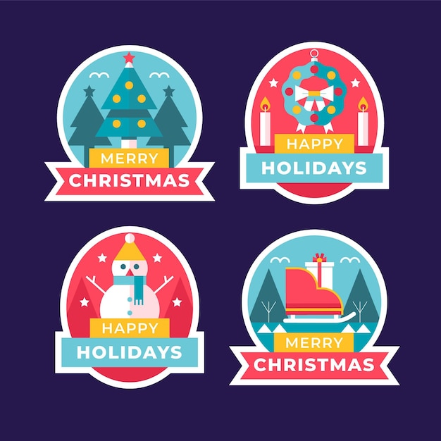 Gratis vector platte kerst badges collectie