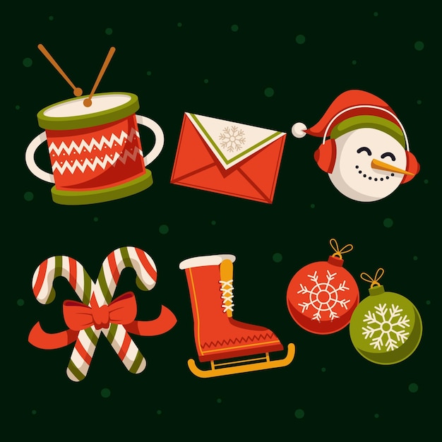 Gratis vector platte kerst element collectie