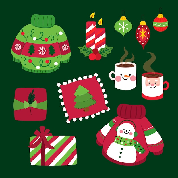 Gratis vector platte kerst element collectie