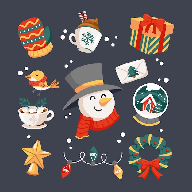 Gratis vector platte kerst elementen collectie