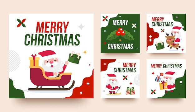 Gratis vector platte kerst instagram posts collectie