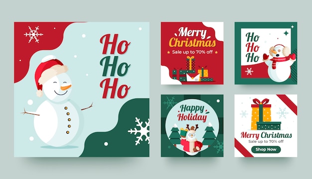 Gratis vector platte kerst instagram posts collectie