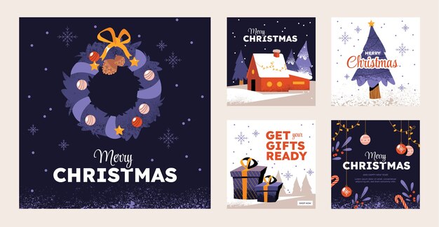 Gratis vector platte kerst instagram posts collectie