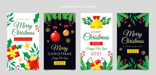 Gratis vector platte kerst instagram verhalencollectie