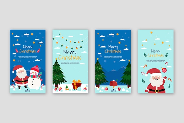 Gratis vector platte kerst instagram verhalencollectie