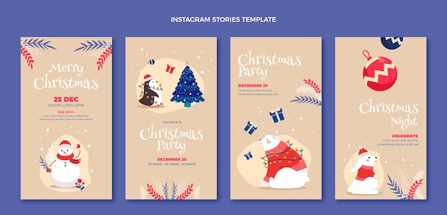 Gratis vector platte kerst instagram verhalencollectie