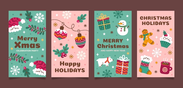 Gratis vector platte kerst instagram verhalencollectie