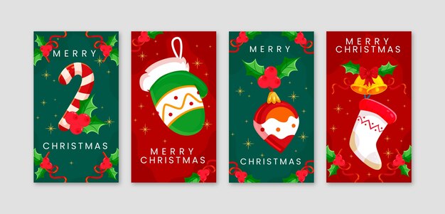 Gratis vector platte kerst instagram verhalencollectie