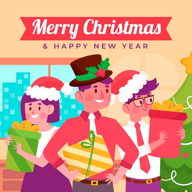 Gratis vector platte kerst kantoor illustratie