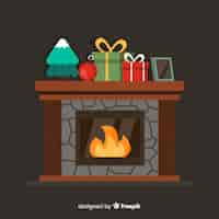 Gratis vector platte kerst open haard illustratie