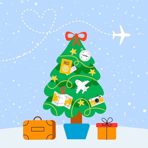 Gratis vector platte kerst reis illustratie