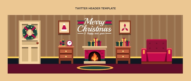 Gratis vector platte kerst twitter header-sjabloon