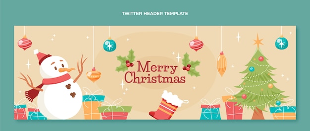 Gratis vector platte kerst twitter header-sjabloon