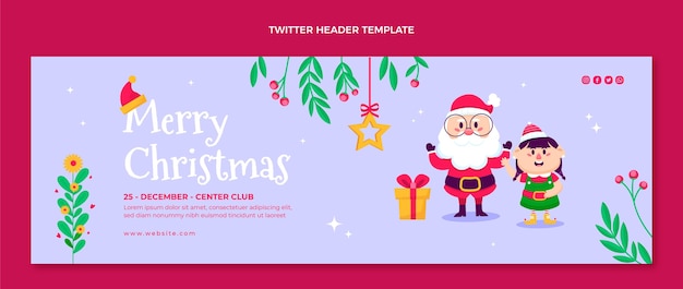 Platte kerst twitter voorbladsjabloon