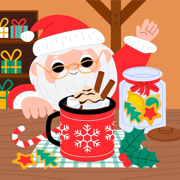 Platte kerst warme chocolademelk illustratie