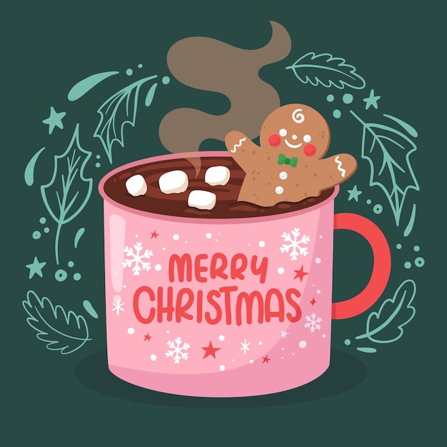 Gratis vector platte kerst warme chocolademelk illustratie