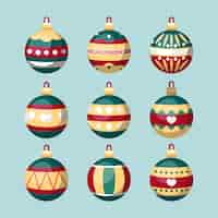 Gratis vector platte kerstbal ornamenten collectie