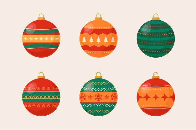 Gratis vector platte kerstbal ornamenten