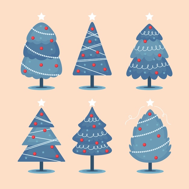 Gratis vector platte kerstbomen collectie