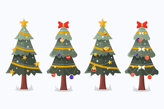 Gratis vector platte kerstbomen collectie