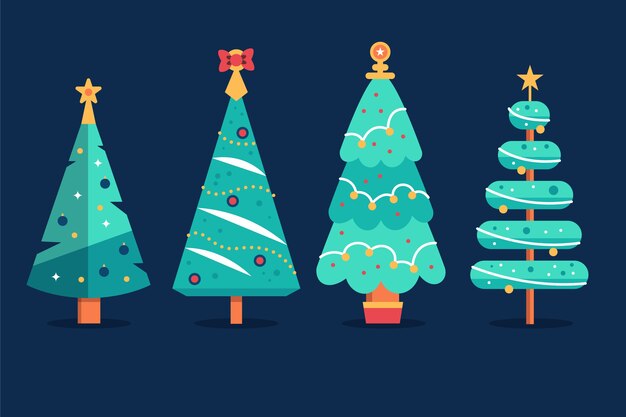 Gratis vector platte kerstbomen collectie