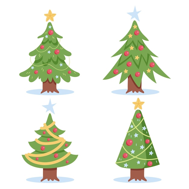 Gratis vector platte kerstboom set