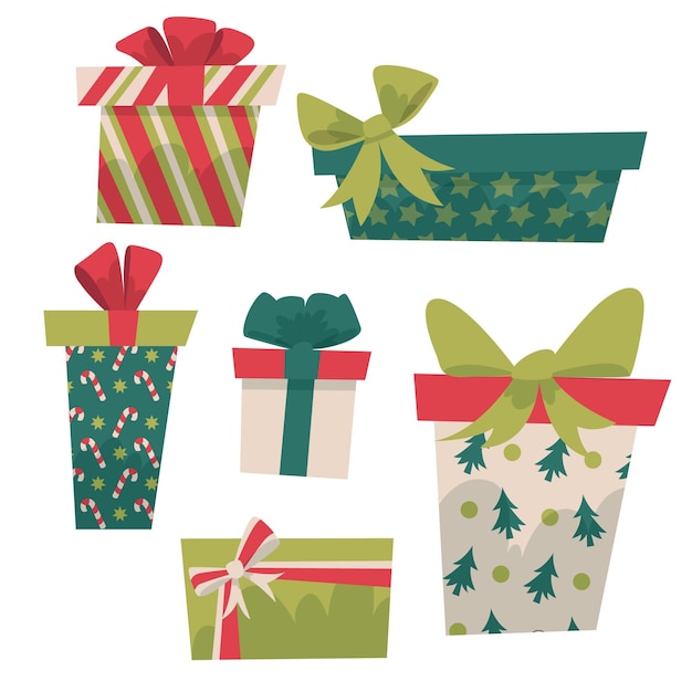 Gratis vector platte kerstcadeau collectie