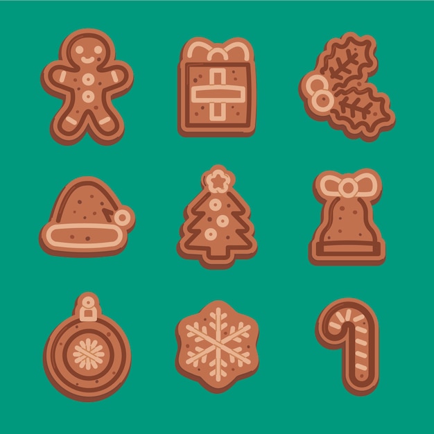 Gratis vector platte kerstchocolade elementen collectie