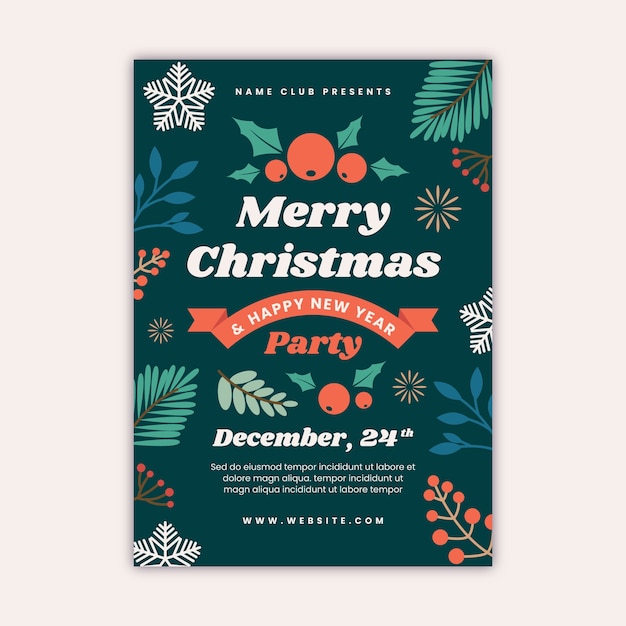 Gratis vector platte kerstfeest poster sjabloon