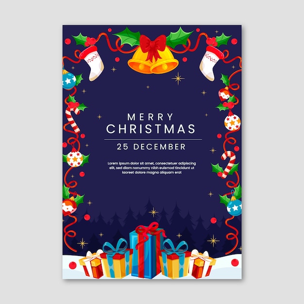 Gratis vector platte kerstfeest poster sjabloon